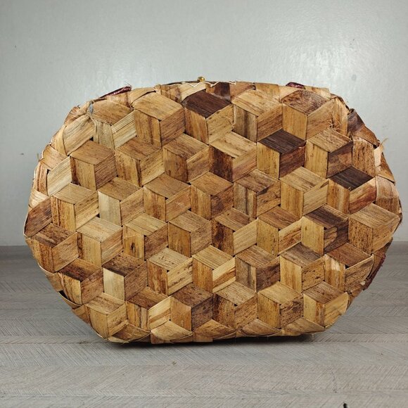 Vintage Handwoven Wicker Sewing Basket With Lid & Decorative Accents - Picture 6 of 11